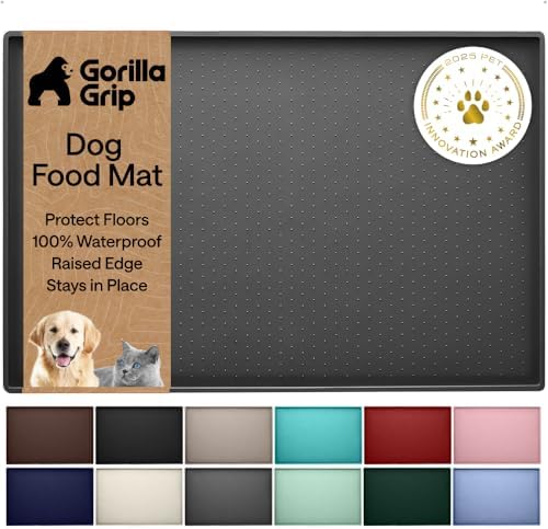 GORILLA GRIP Dog Food Mat, 100% Waterproof Silicone, 26x17 Charcoal by GorillaGrip