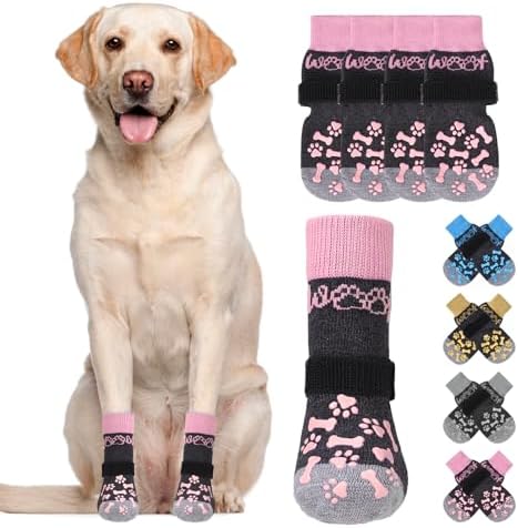 KOOLTAIL Dog Socks Shoes for Hot Pavement to Prevent Licking Paws, Winter Dog Boots&Paw Protector for Hardwood Floors Anti Slip,Traction Control Grip Booties for Small Medium Large Senior Dogs, Pink S by KOOLTAIL