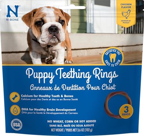 N-Bone Puppy Teething Rings, Chicken Flavor, Natural Puppy Teething Chews & Chew Treats, Helps Soothe Teething Gums, Calcium Enriched, 3 Rings. by N-Bone