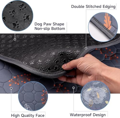 Sunheir Washable Pee Pads for Dogs Large 24" x 72" 2-Pack Reusable Puppy Pads Pet Training Pads, Absorb Dog Mats, Whelping Pad, Non-Slip Protects Against Urine Leakage, Runner Rug (Leaves - Deep Grey) - Image 2