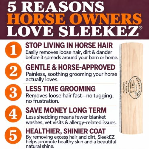 SleekEZ 10 Inch Horse Brush – Patented Horse Shedding Blade Made in USA - Removes Loose Hair & Undercoat - Deshedding Tool for Donkeys, Cows & Large Animals - Helps Reduce Seasonal Shedding - Image 2