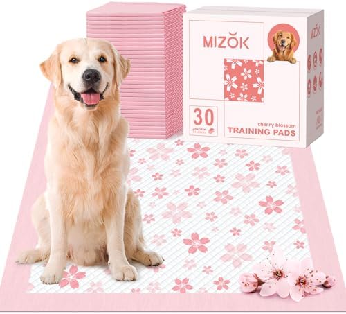 MIZOK Pink Puppy Pads with Adhesive Tabs Disposable Pee Pads 28x34in 30Ct by MIZOK