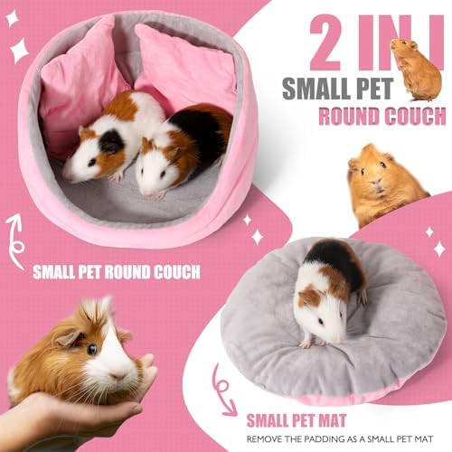 Guinea Pig Couch - Guinea Pig Bed, Removable Cushioned Pillow, Round Cuddle Cup Shape, Pure Pink and Gray, Ideal Bed for Small Pets - Image 2