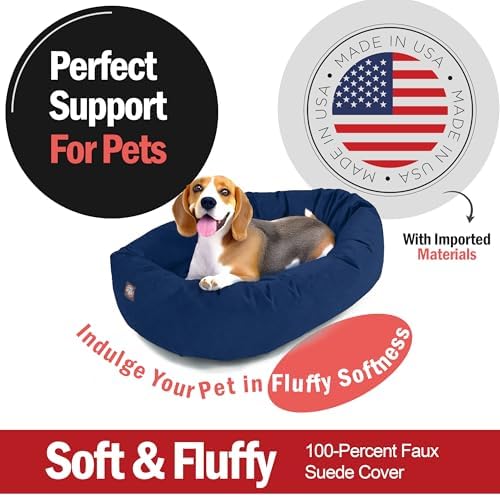 Majestic Pet Suede Shredded Memory Foam Mix Calming Dog Bed Washable - Cozy Soft Round Dog Bed with Spine for Head Support - Fluffy Donut Dog Bed, 32 Inch, Navy - Image 2