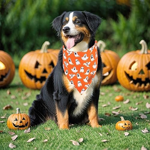PTDECOR Orange Halloween Dog Bandana, Ghost Spider Web Pet Scarf, Large - Image 2