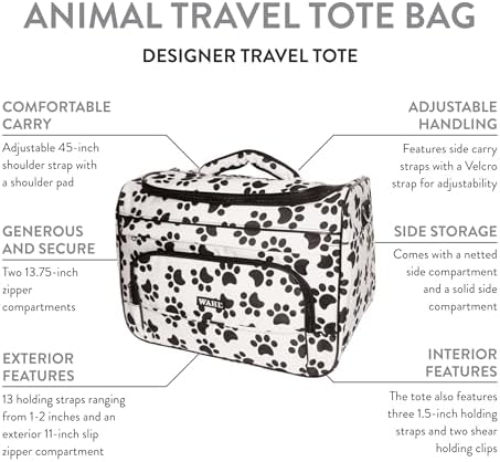 WAHL Professional Animal Travel Tote Bag with Zipper - Travel Bag - Storage Bag for Grooming Supplies - for Dog, Cat & Pet Groomers - 28.8 Inches, Black & White Paw Print Design (#97764-001) - Image 2