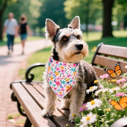 PTDECOR Floral Dog Bandana, Pink Green Flower Pet Scarf, Small - Image 2