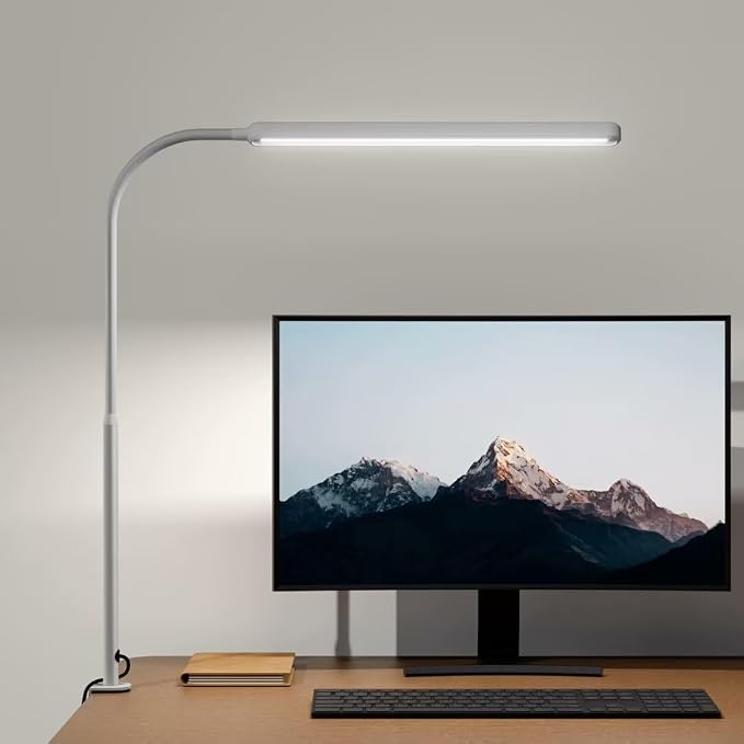 SUPERDANNY Eye-Caring LED Desk Lamp 360° Flexible Gooseneck Work Lamp with Desk Side Clamp Touch Control 3 Light Colors Smooth Dimming Task Lighting Reading Light for Home Office College Dorm, White - Image 9