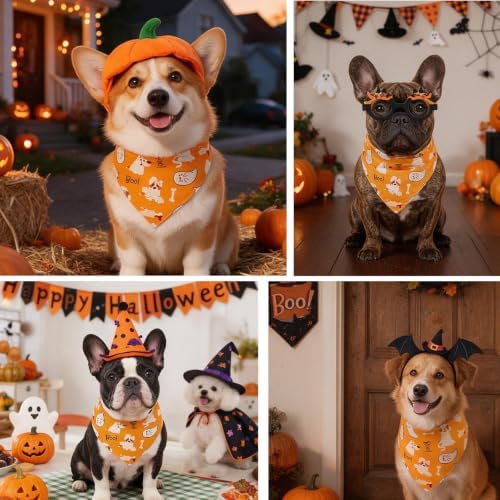 Halloween Dog Bandanas Cute Pup Ghost Costume Pet Scarf, M 5-30lbs - Image 4