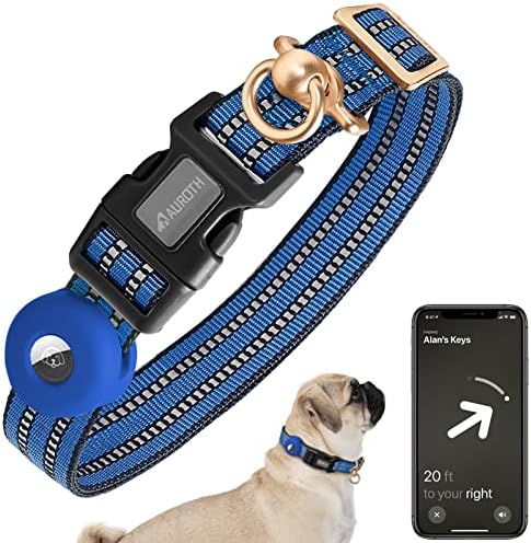 Auroth Airtag Dog Collar, Adjustable Air Tag Case Holder Dog Collar for Medium Large Dogs, Airtag Dog Collar Holder with Heavy Duty D Ring Tangle Free by AurothPets