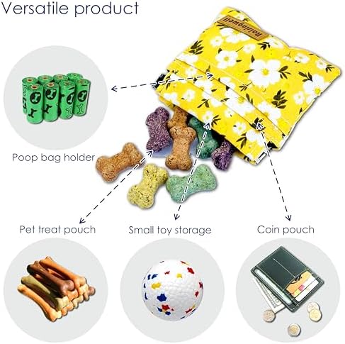 Raisingwell Dog Treat Pouch, Pocket Sized Pet Training Pouch, Cotton Fabric, Hand Free Yellow Flower Dog Walking Bag with Carabiner, Self-Closing Pet Feed Snack Reward, for Puppy Travel or Outdoor Use - Image 4