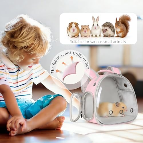 Guinea Pig Carrier, Clear Bubble Window for Guinea Pig, Bunny Rat Bird (Pink, Backpack) - Image 5