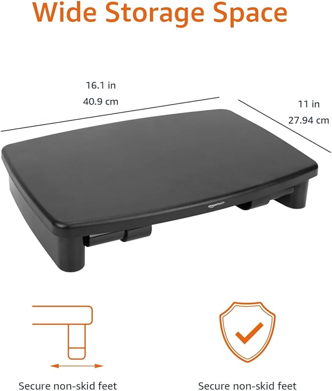 Amazon Basics Height Adjustable Monitor Stand Riser with Storage Organizer, 3-Level Stackable Design, Durable ABS Plastic, Supports up to 22lbs, for Monitors & Laptops, Black - Image 4