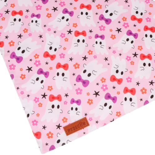 PTDECOR Pink Halloween Dog Bandanas, Pumpkin Bow Ghost Pet Scarf, Large - Image 6