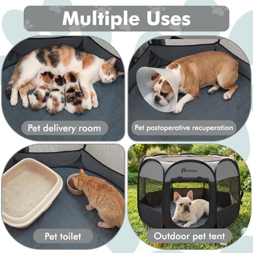 Persure Dog Cat Playpen Tent Crate Cage with Washable Pad(Dark Grey,Medium) - Image 3