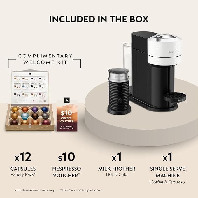 Nespresso Vertuo Next Coffee Machine with Milk Frother, White | Coffee and espresso maker by De'Longhi with slim design. Aeroccino3 frother bundle for hot or cold foam drinks at home. - Image 3