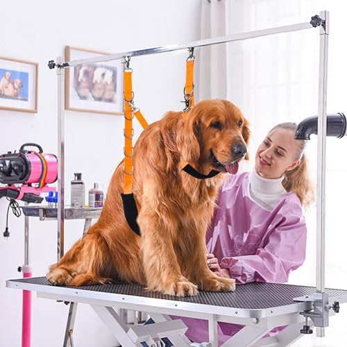 Dog Grooming Belly Strap - Dog Grooming Loops for Table Arm Extender with Clamp Extension Loop Bathing Restraint Leash No Sit Haunch Holder for Small & Medium Hair Cutting Washing (Orange) - Image 6