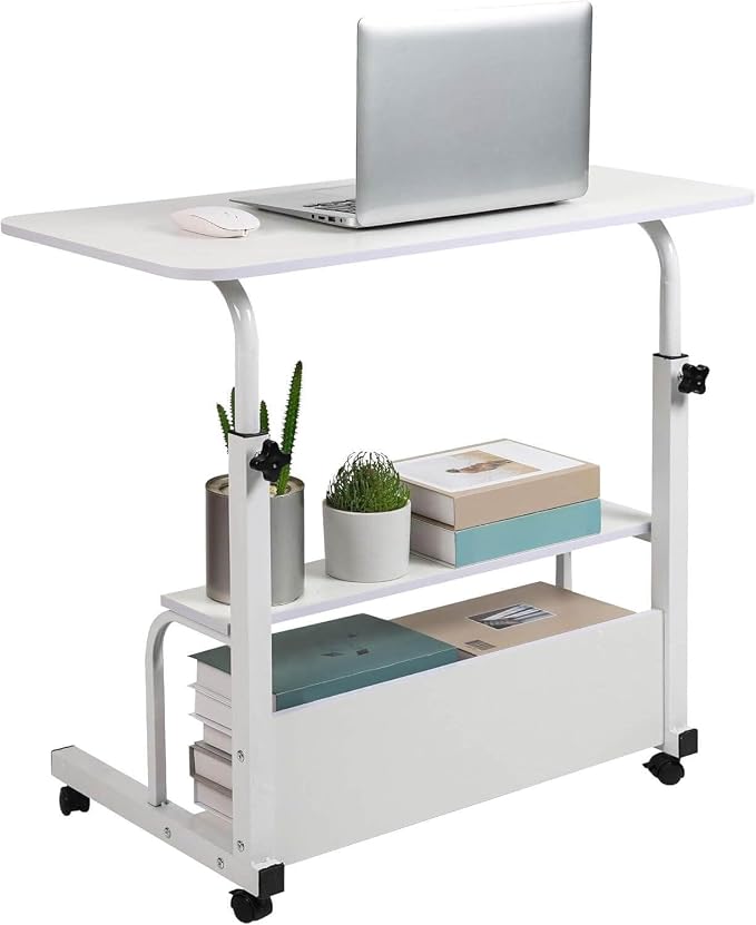 Adjustable Height Mobile Computer Desk for Small Space Rolling Writing with Wheels Corner Home Office Study Portable Bedrooms Work Desk Standing Table Sizes 31.5X15.7 Inches White by Dekhaoxe