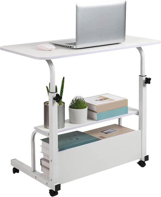 Adjustable Height Mobile Computer Desk for Small Space Rolling Writing with Wheels Corner Home Office Study Portable Bedrooms Work Desk Standing Table Sizes 31.5X15.7 Inches White by Dekhaoxe