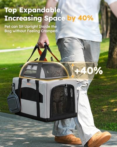 Pecute Cat Carrier,Top Expandable Dog Crate for Travel, Grey - Image 3