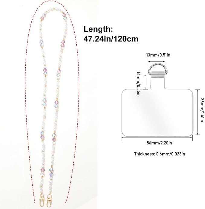 Phone Chain Crossbody Pearl Strap,Pearl Beaded Chain Shoulder Crossbody Lanyard with Phone Tether Patches Compatible with Most Phones Bag Purse (F) - Image 3
