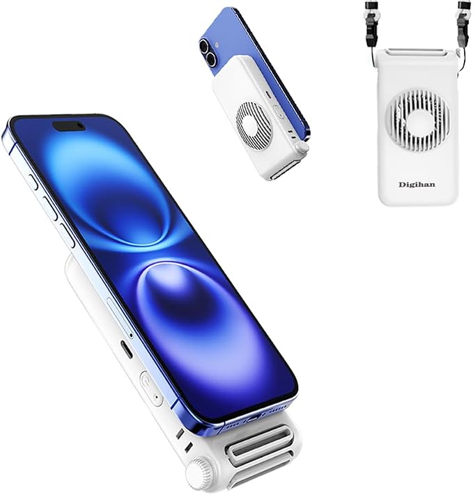 Magnetic Phone Fan 3-in-1 Hands-Free Neck/Waist/Handheld, 80g Lightweight 3 Speeds Portable Fan with Universal Metal Plate, Cooling for Travel Gym Office All Phones by Digihan