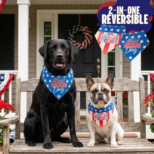 4th of July Dog Bandana, 2-in-1 Vintage American Flag with Fun Slogan Reversible American Flag Triangle Scarf, Adjustable Snap Button Patriotic Neckwear for Giant Breeds 75lbs+ - Image 2