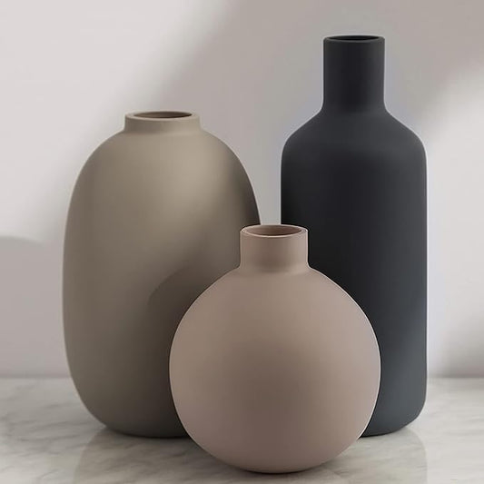 Smiletag Ceramic Modern Farmhouse Vase, Neutral Small for Table, Living Room, Shelf, Bookshelf and Entryway Décor, Set of 3 by Smiletag