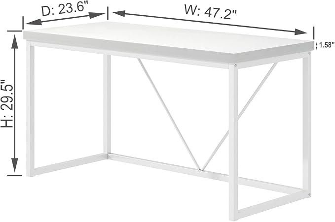 EXCEFUR White Computer Desk, Modern Home Office Desk, Small Wood Study Writing Table Workstation for Bedroom Living Room, 47 inch - Image 2