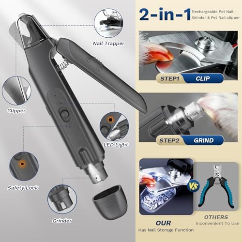 Pet Nail Clipper with Light, Type-c Dog Claw Trimmer & Grinder - Image 2