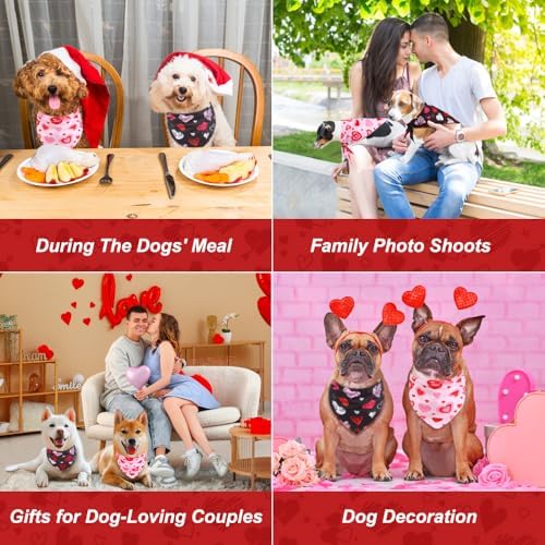Vivifying 2 Pack Valentine's Day Dog Bandanas - Triangle Dog Scarf with Heart Design, Reversible for Festive Photo Props and Decor (Large, Valentine's Day) - Image 5