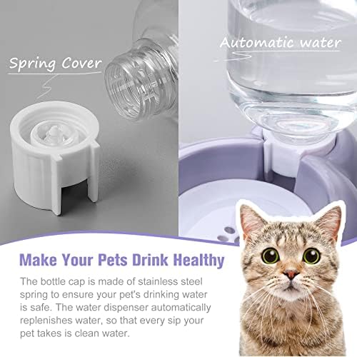Dog Bowls, Cat Food and Water Bowl Set with Water Dispenser and Stainless Steel Bowl for Cats and Small Dogs - Purple - Image 4