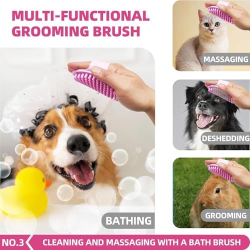 Bath Grooming Kit for Pets - Hair Brush Set with Towel, Washing Gloves, and Shampoo Scrubber Brush for Dogs and Cats (Pink) - Image 4