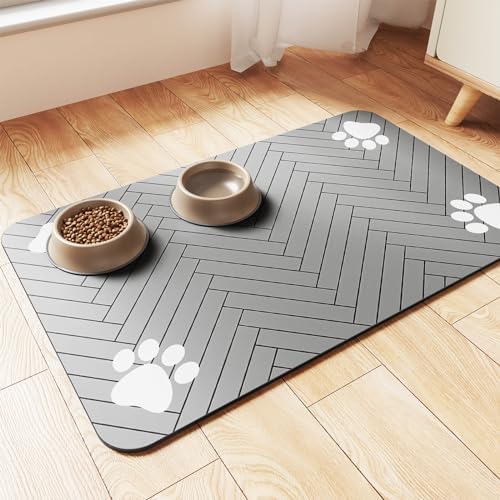 Pet Feeding Mat-Absorbent Pet Placemat for Food and Water Bowl, with Waterproof Rubber Backing, Quick Dry Water Dispenser Mat for Dog and Cat (32"x22", Striped Light Gray) by Incenseburner