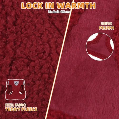KOOLTAIL Christmas Plush Small Dog Harness and Leash Set, Warm Fleece No Pull Puppy Vest for Winter, Lightweight Reflective Step in Pet Harness for Medium Sized Dogs Boy Girl Outdoor Walking, Red S - Image 4