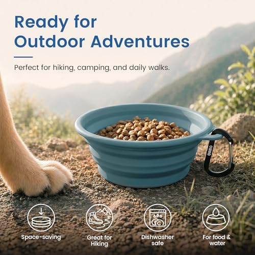 OHMO Collapsible Dog Bowls for Pet Travel, 12oz, 2pcs, Dark&Light Blue - Image 4