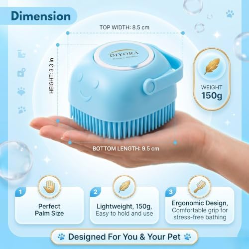 DIYORA Pet Shampoo Brush, 2-in-1 Silicone Bath Brush with Soap Dispenser for Dogs & Cats, Grooming, Massaging, Shedding & Deep Cleaning Tool for Short Hair, Long Hair & Small Pets(Blue) - Image 4