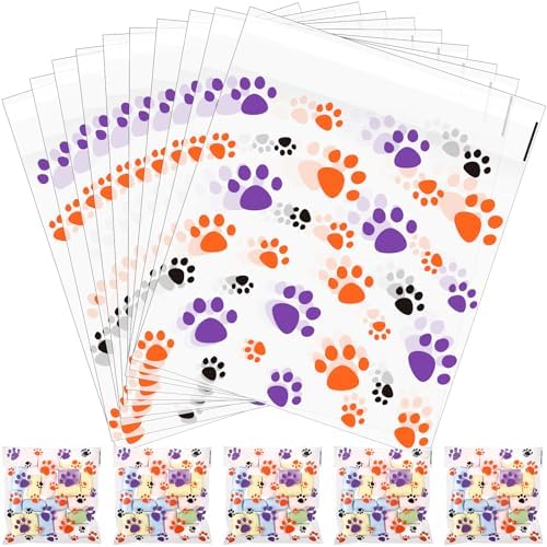 Pasimy 200 Pcs Paw Dog Treat Bags Clear Cellophane, Halloween Color by Pasimy