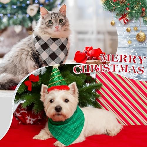 Weewooday 50 Pcs Christmas Red and Green Plaid Dog Bandanas Bulk for Large - Image 2