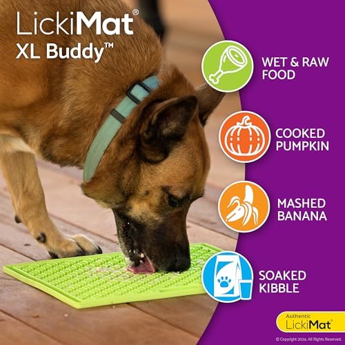 LickiMat X Large Breed Buddy Dog Lick Mat, Dog Calmer, Slow Feeder, Anxiety Reliever Alternative to Puzzle Toys, Slow Feeding Bowls. Use Peanut Butter, Wet, Raw, Mixed Food, Healthy Treats - Orange - Image 4