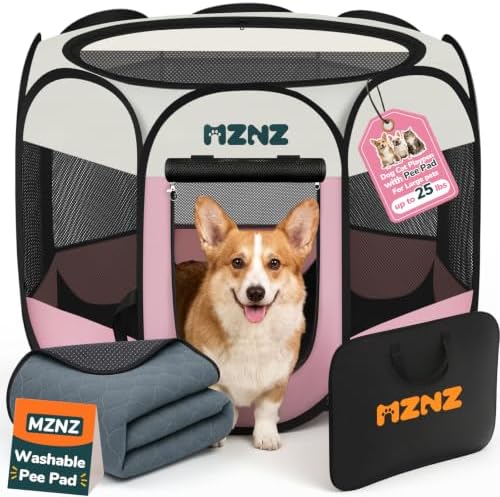 Dog Cat Small Animal Puppy Playpen Crate with Pee Pad, Medium, Pink by MZNZ
