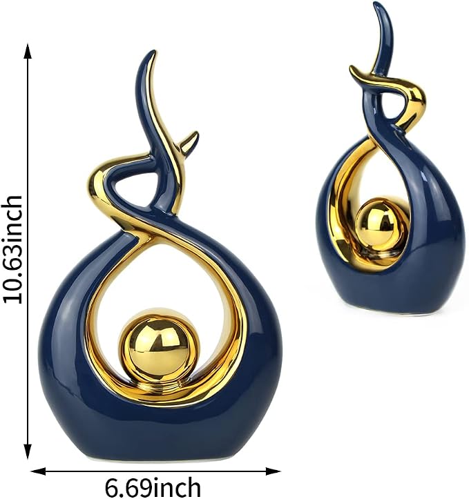 Norrclp Home Decor Modern Abstract Art Ceramic Statue Table Decorations for Dining Room Living Room Office Centerpiece (Blue and Gold, Small), Blue,gold - Image 6