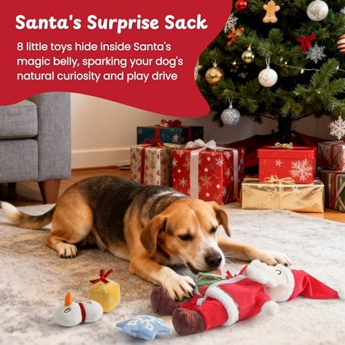 Nocciola Hide and Seek Christmas Santa Dog Toys: 9 Packs Vacation Gifts Funny Plush Stuffed Squeaky Crinkle Durable Chew Toys for Small Medium Large Breed, Dog Stocking Stuffers - Image 2