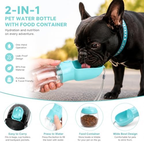 2-in-1 Dog Cat Portable Water & Food Travel Dispenser Bottle (Blue) - Image 5