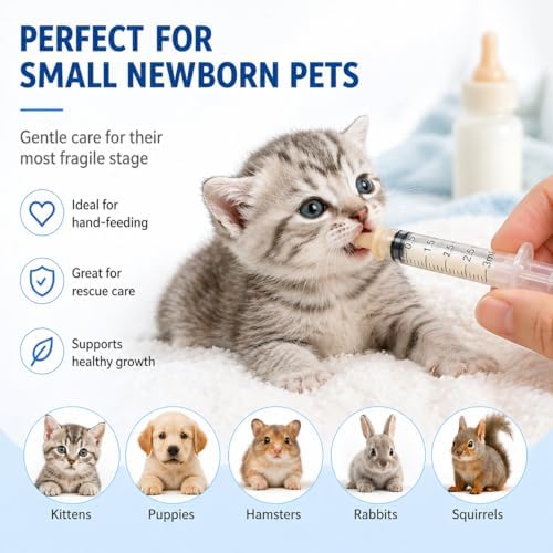 Pet Feeding Kit for Newborn Kittens & Puppies, Kitten Feeding Bottle with Soft Silicone Nipples, Nursing Syringes for Small Animals, Kitten Milk Feeder Set for Rabbit, Hamster - Image 4
