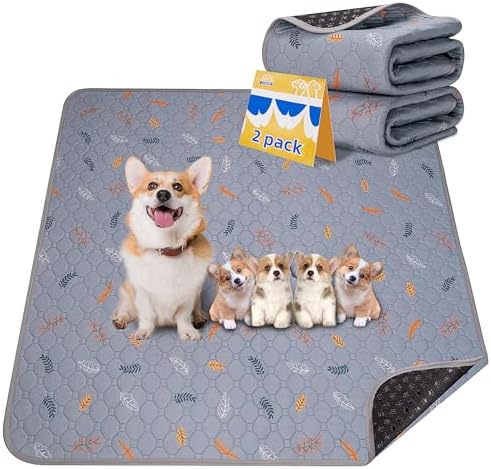 Sunheir 2-Pack Extra Large Reusable Dog Mat for Floor, Dog Playpen, Non-Slip Waterproof, Super Absorbent Washable Pee Pads for Dogs, Pet Whelping Pads, Crate (36" x 41", Light Grey) by SUNHEIR