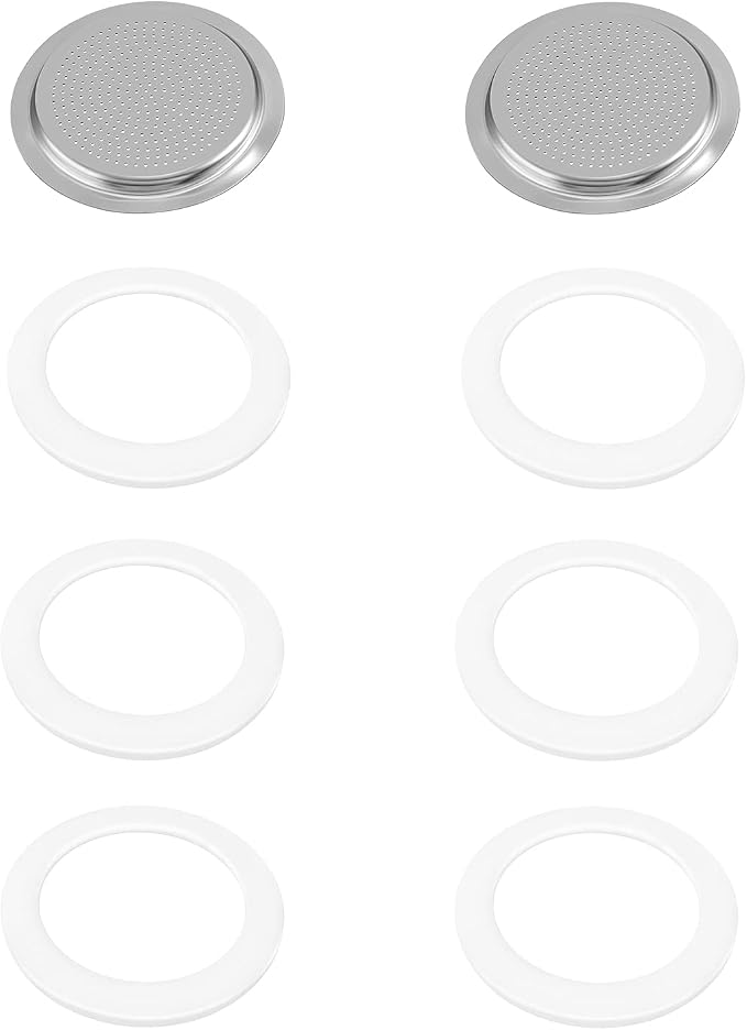 6 Pieces Moka Pot Replacement Cup Gasket with 2 Pcs Stainless Filter Silicone Moka Express Replacement Seals Funnel Kits Compatible Espresso Coffee Maker Parts(3-cup) by CHENGU