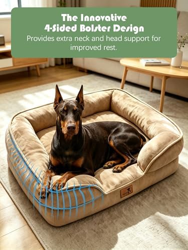Spotted Play Orthopedic Dog Bed with Sides - Sofa Beds for Extra Large Dogs, Supportive Foam Pet Couch Bed with Washable Removable Cover, Waterproof Lining and Non-Slip Bottom, Brown - XL-Plus - Image 5