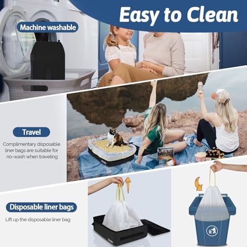 Petskd Portable Cat Travel Litter Box with Lid, Black - Image 5