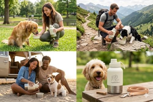 PuppiLovePets PuppiTravelBowl 3-in-1 Dog Travel Water Bottle – 32oz Insulated Aluminum Container with 2 Detachable Cups, Leak-Proof & BPA-Free Portable Feeder for Hiking and - Navy Blue - Image 7